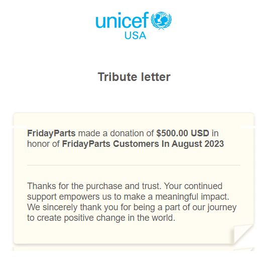 September donations of FridayParts
