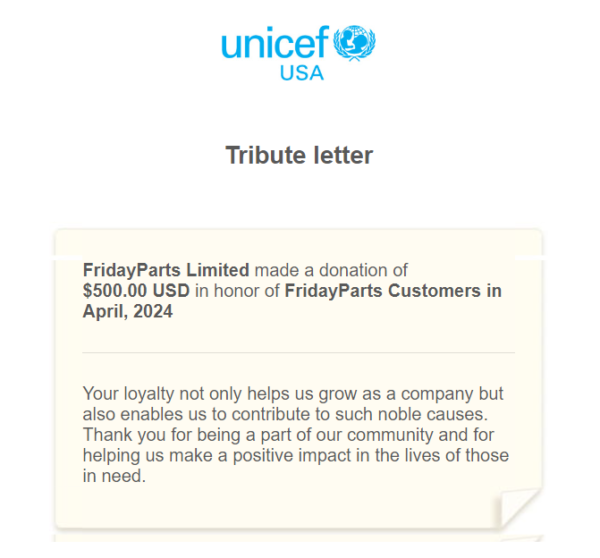 donations to UNICEF in May 2024 donations to UNICEF in May 2024