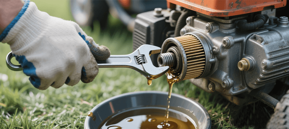 a picture that shows how to remove the old lawm mower oil filter