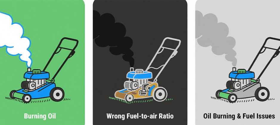 different smoke color stands for different mower problems