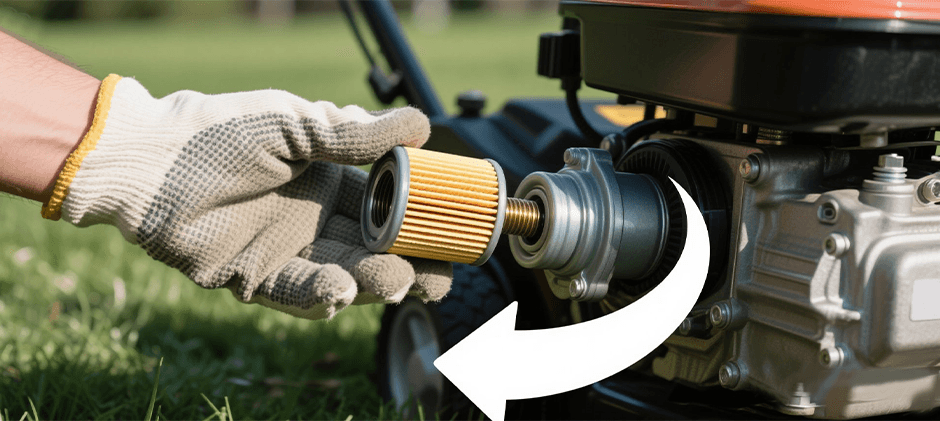 install the new lawn mower oil filter