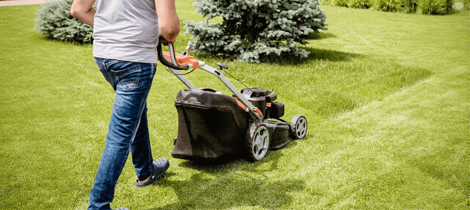 mowing a lawn