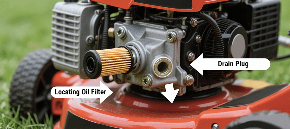 remove the old lawm mower oil filter