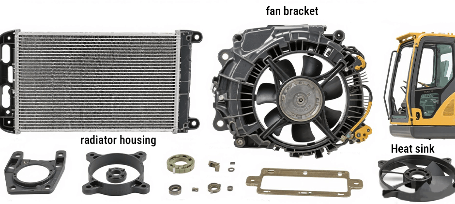 Display of radiator and fan parts