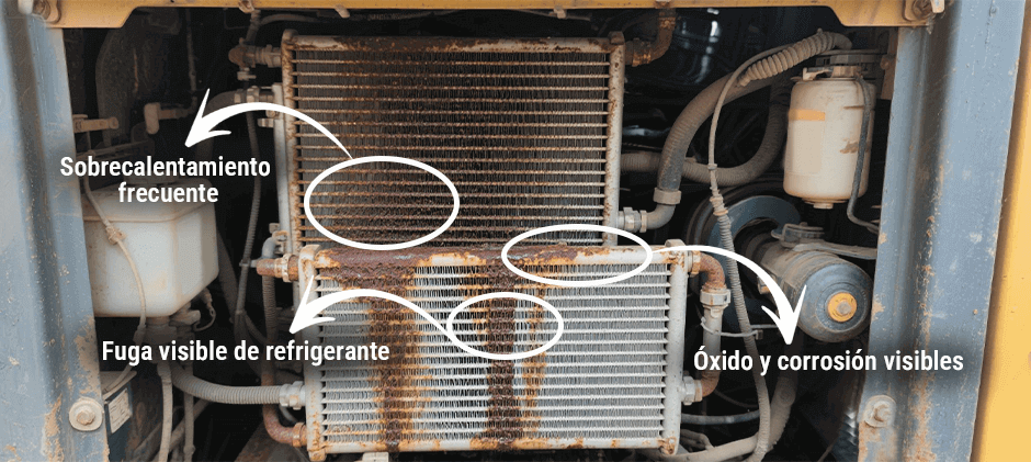Óxido y corrosión intensos en el radiador: señales que requieren reemplazo