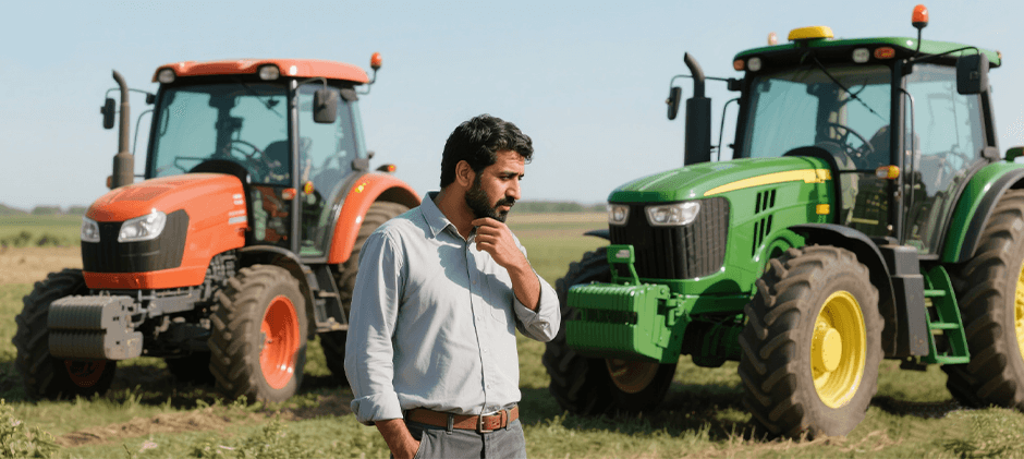A-person-is-considering-which-one-to-choose-between-Kubota-Tractor-and-John-Deere-Tractor.