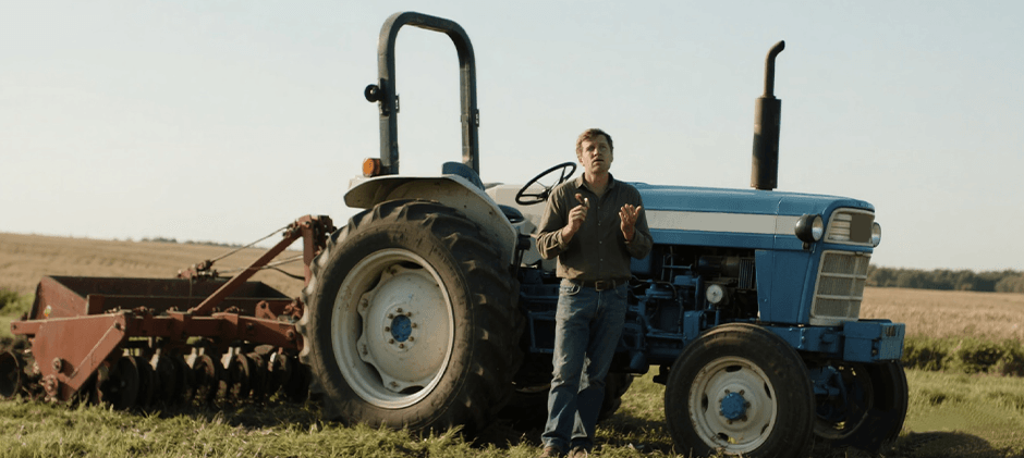 A-person-was-standing-around-the-Ford-3000-tractor,-looking-puzzled.