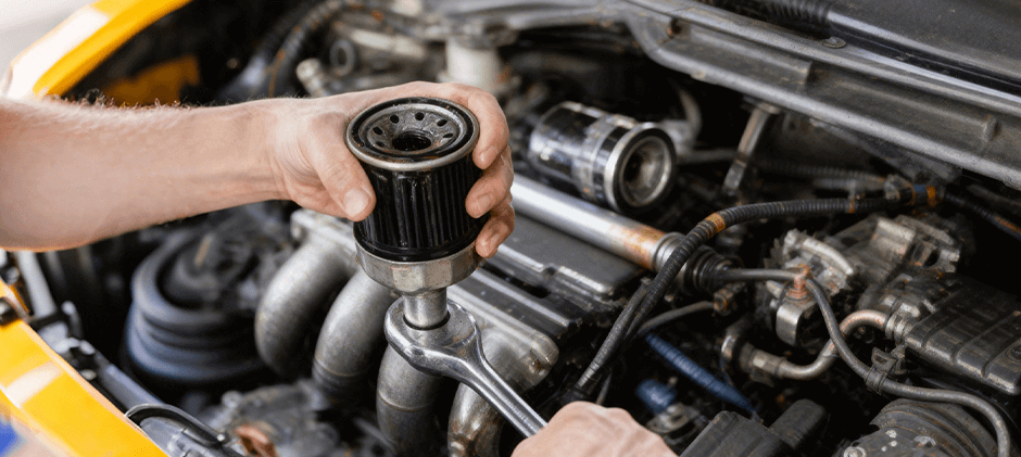 A man is disassembling a Struck Oil Filter