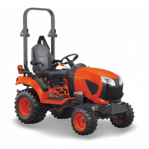 A three-quarter view of an orange Kubota L2501 compact tractor with a raised ROPS, shown on a plain white background.