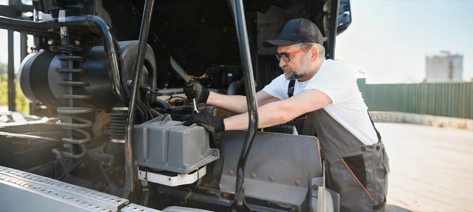 One person is using a wrench to repair