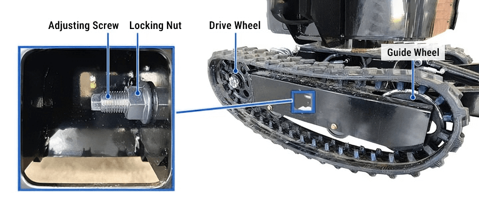 Adjusting bobcat excavator track tension