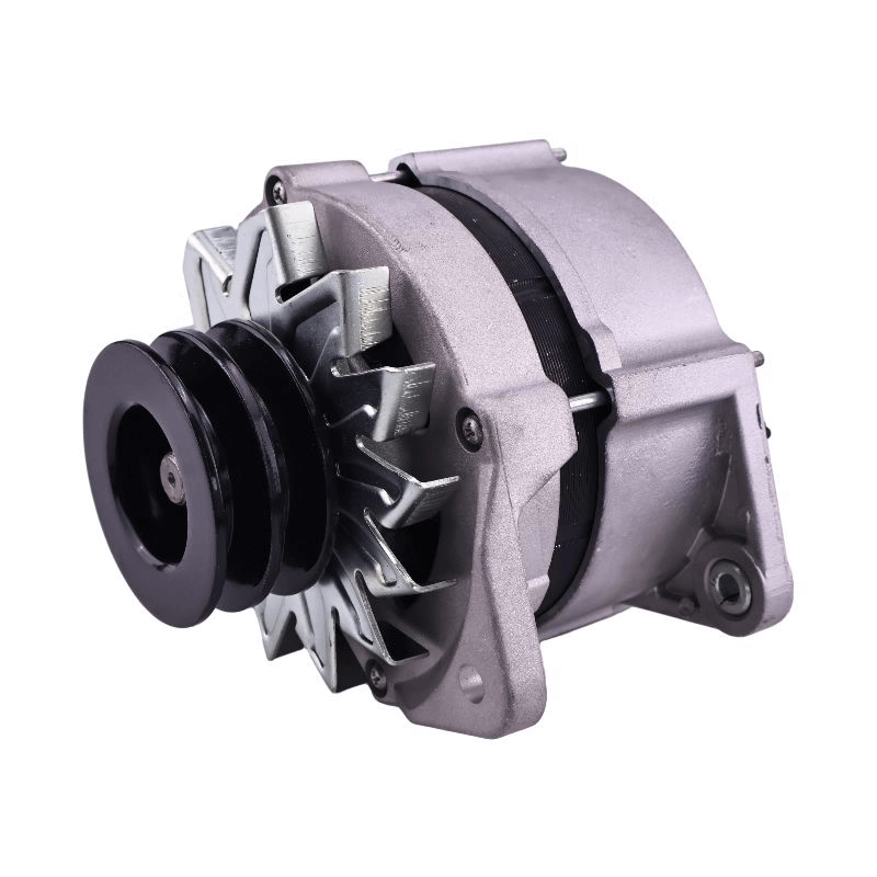 A new high-output alternator for heavy machinery, shown against a white background, ready for installation.