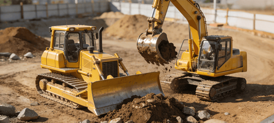 Excavator and Bulldozer