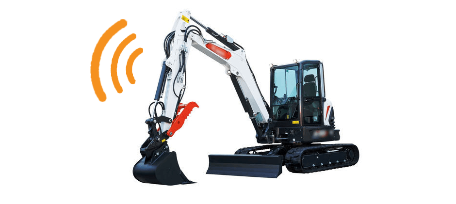 An illustration of a small excavator, with a sound wave symbol indicating the propagation of the horn sound.