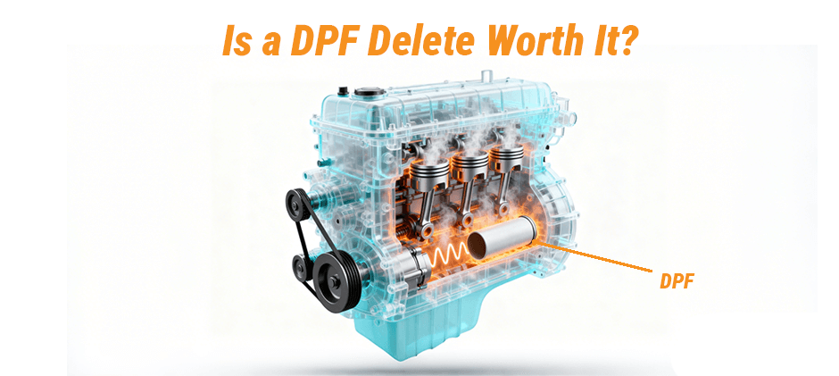 A transparent diagram of a diesel engine, clearly showing the location of the DPF (Diesel Particulate Filter) within the exhaust system.
