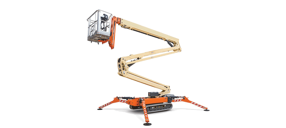 Atrium lift, also known as a spider lift, featuring a tracked base and four outrigger legs.