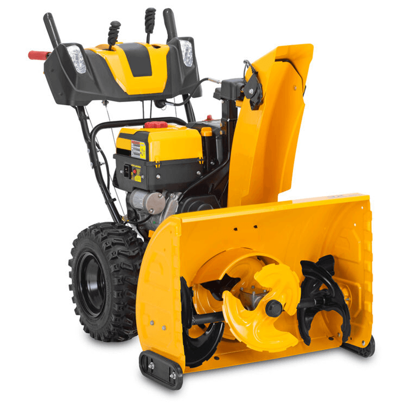 Yellow three-stage snow blower designed for heavy snow and ice.