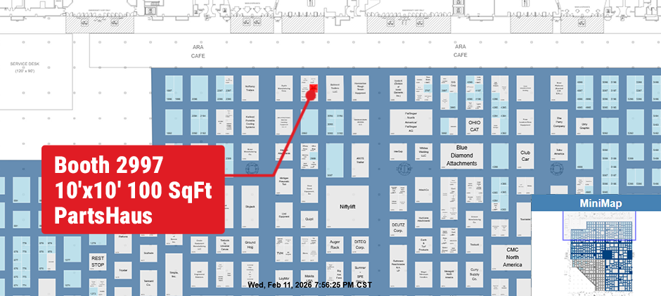 A floor plan of The ARA Show 2026 exhibition hall with a red marker pointing to the location of the FridayParts booth, #2997.