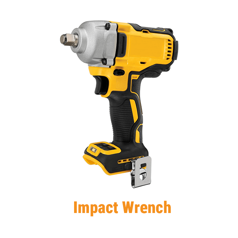 A yellow and black battery-powered cordless impact wrench.