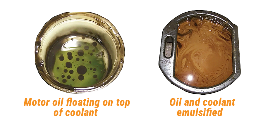 Motor oil floating on top of coolant and Oil and coolant emulsifed