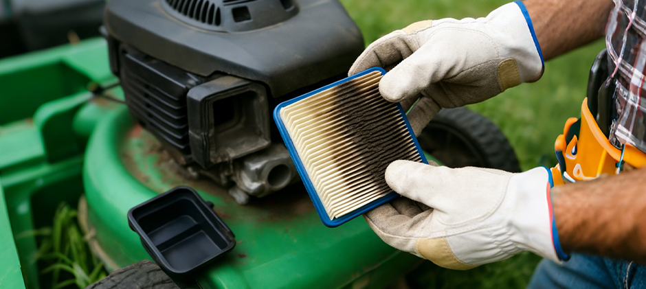 mower starts then dies- dirty air filter
