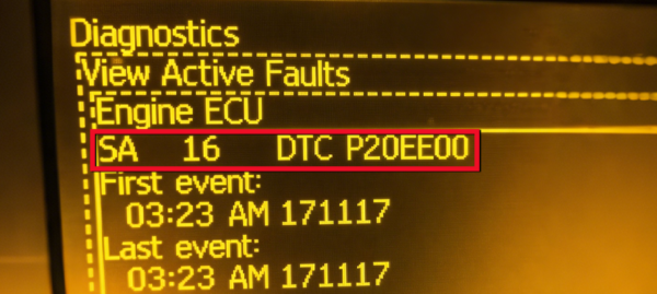 Error Code SA 16 DTC P20EE00 Explained