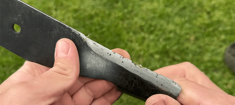 The lawn mower blade is uneven