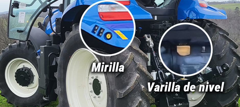 ¿Dónde está la varilla medidora del sistema hidráulico o el indicador de nivel de agua?