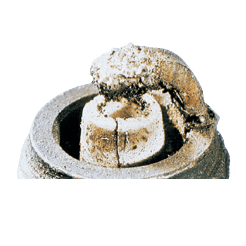 Center electrode covered with melted deposits