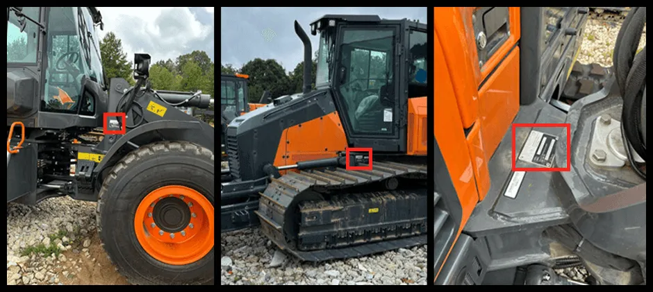 Wo befinden sich die Seriennummern bei Baumaschinen?