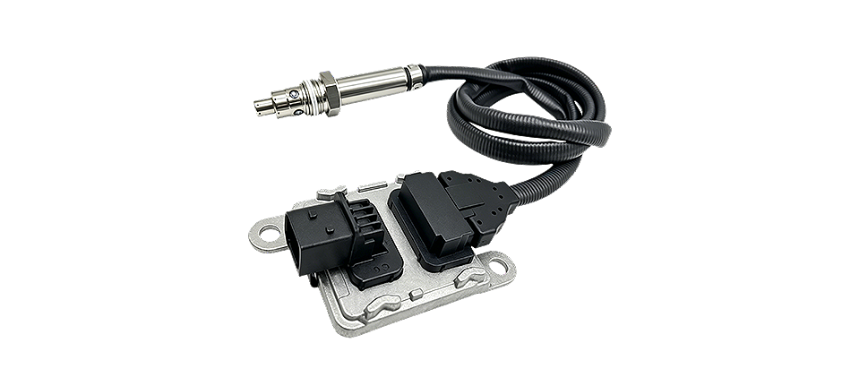 A replacement aftertreatment inlet NOx sensor and control module on a white background, which is used to fix the SPN 3216 FMI 20 code.