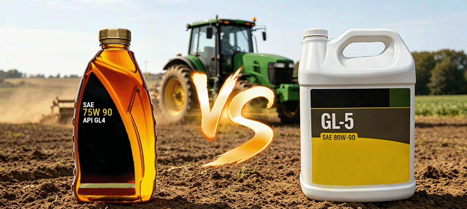 GL-4 VS GL-5 gear lubricant, illustrating its use in heavy-duty off-road machinery.