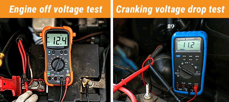 battery voltage with the engine off & voltage drop while cranking