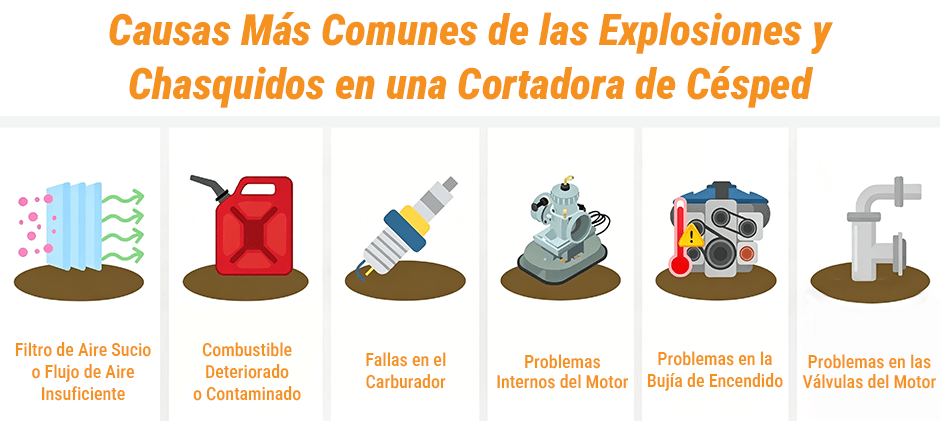 Causas comunes de explosiones y ruidos extraños en las cortadoras de césped