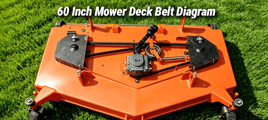 Belt path diagram for a 60-inch Kubota mower deck, showing the route around the spindles and tensioner pulley.