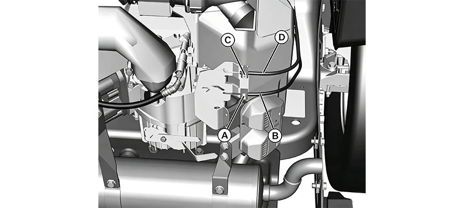 Kawasaki John Deere throttle linkage diagram showing throttle and choke cable connections