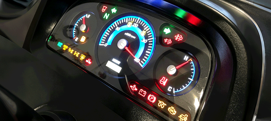 A numbered diagram of a Kioti tractor dashboard, identifying 23 different gauges and warning light indicators for reference.