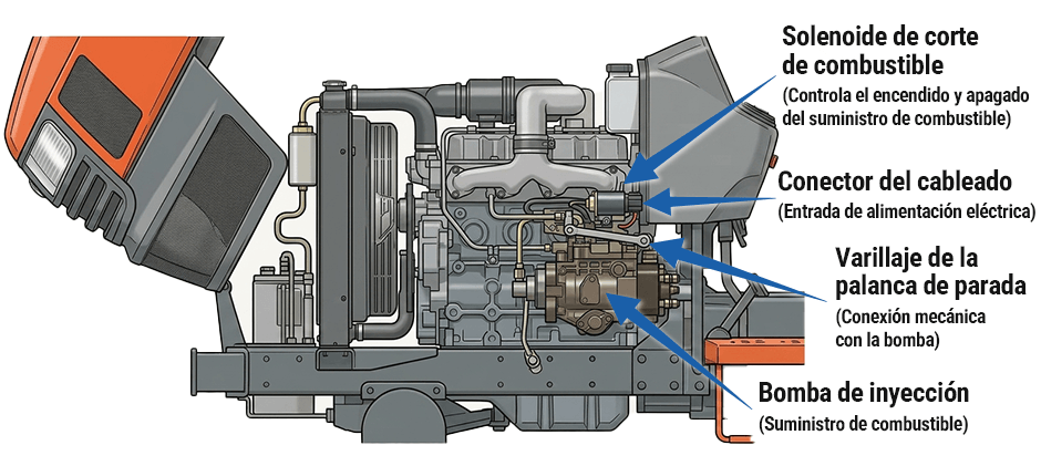 Solución de problemas del solenoide de corte de combustible Kubota