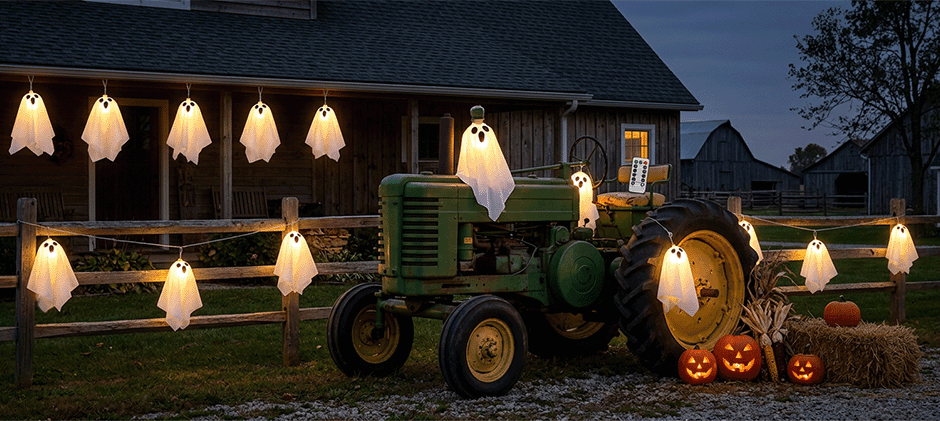 Halloween Ghost String Lights, 10 Hanging Fabric Ghosts with Remote Control, 8 Lighting Modes, AAA Battery Operated Indoor Outdoor Decorations for Bedroom Porch Patio Yard Garden Balcony Party - Halloween Gift Ideas