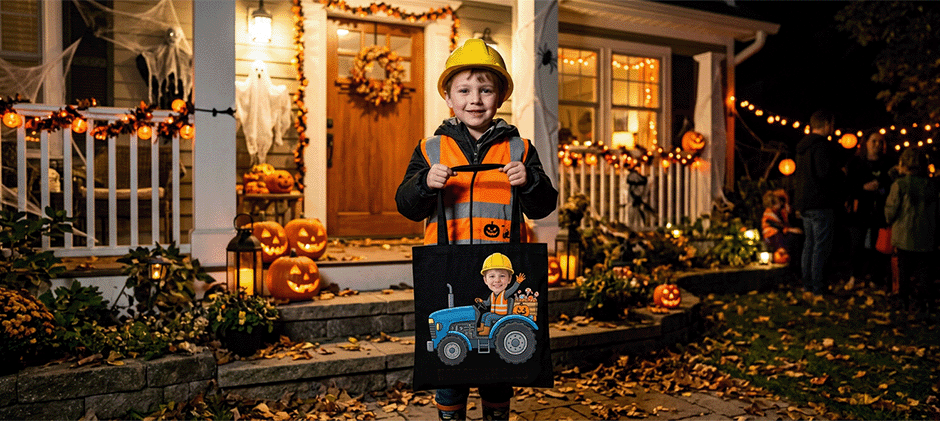 Personalized Kids Halloween LED Candy Bag with Photo and Vehicle Design - Halloween Gift Ideas