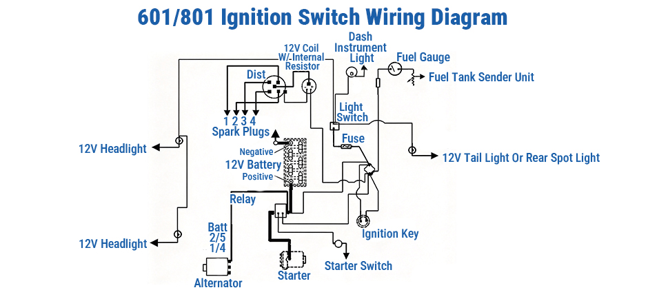 Ford Tractor 601/801 Ignition Switch Wiring Diagram
