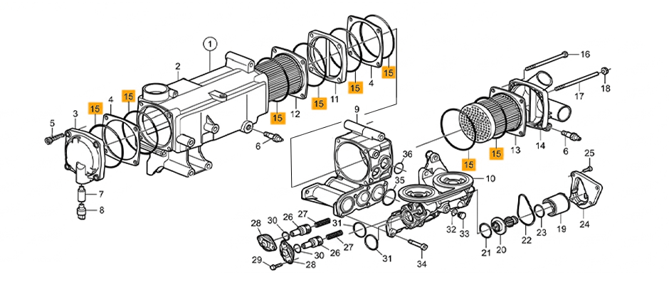 Exploded-view parts diagram of a Volvo Penta engine component showing numbered parts for easy lookup.